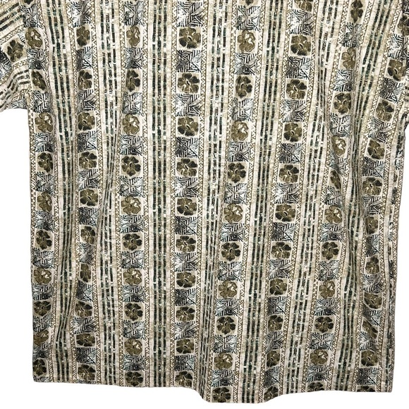 VTG Paradise of the Pacific Hawaiian Shirt XL Tan Floral Print Coconut Button - Picture 9 of 9